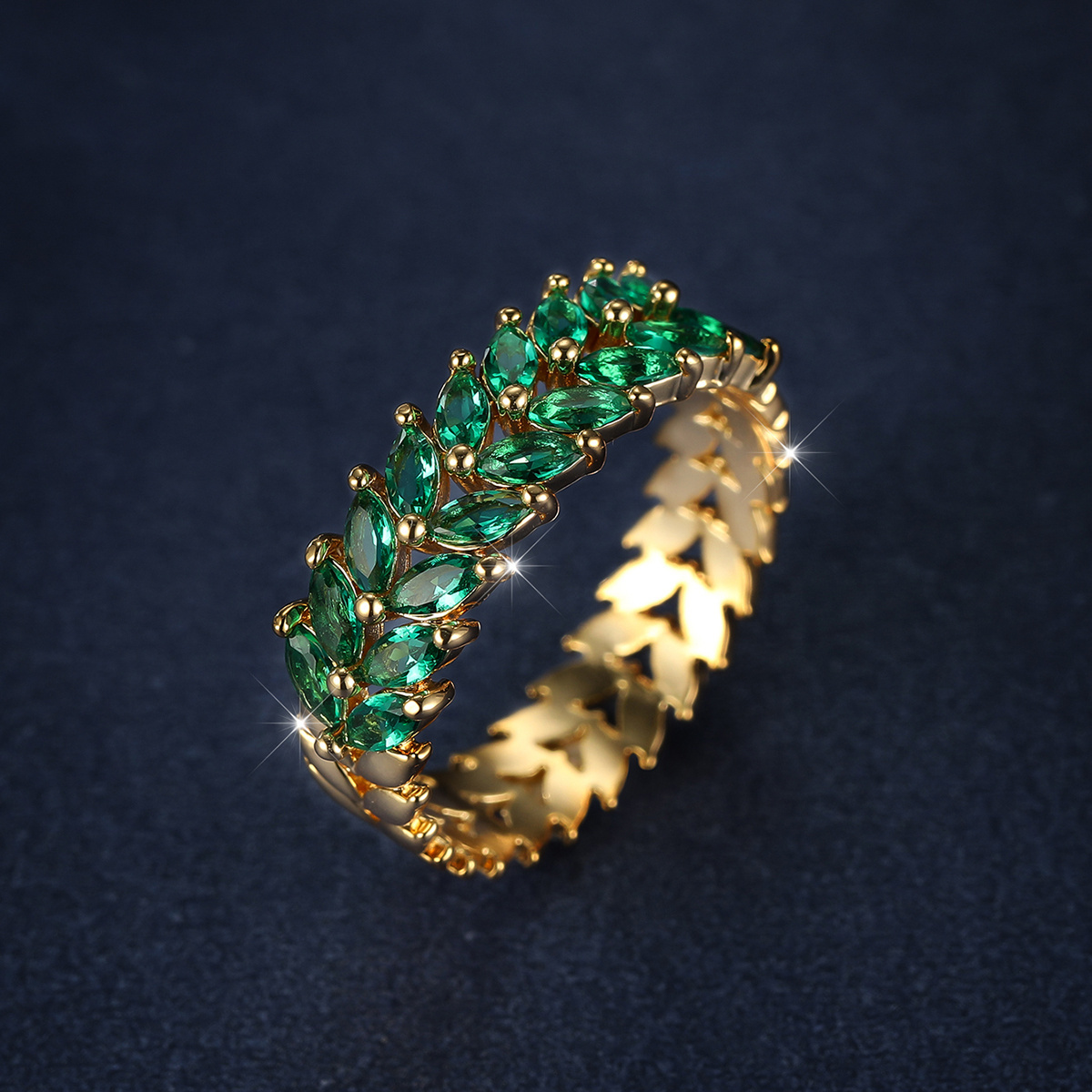 Sparkling Wheat Paved Band Ring with Shining Zirconia - Multiple Color Options